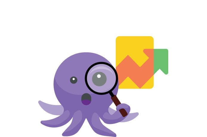 Octopus with a magnifying glass and a chart going up in the background.
